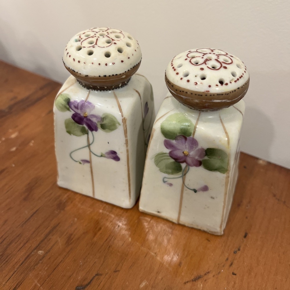 Vintage Hand Painted Nippon‎ Salt and Pepper Shakers Floral Violet Pattern